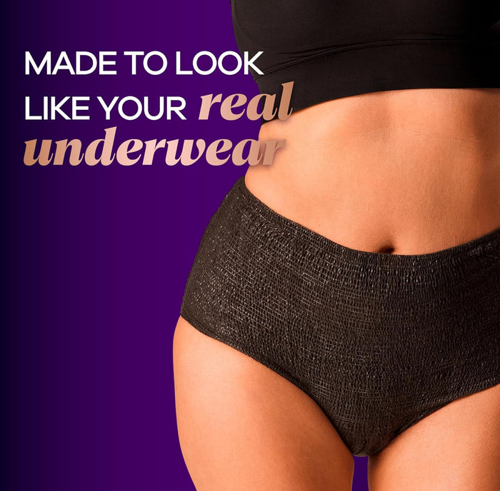 Always Discreet Boutique Incontinence and Postpartum Underwear - S/M Black (20 Count)
