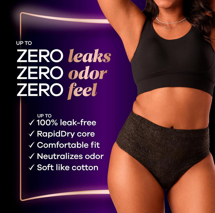 Always Discreet Boutique Incontinence and Postpartum Underwear Large (Black, 18 Count)