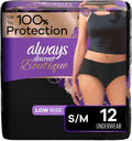 Always Discreet Boutique Low-Rise Underwear Maximum Absorbency, Black ,S/M , 12 pcs