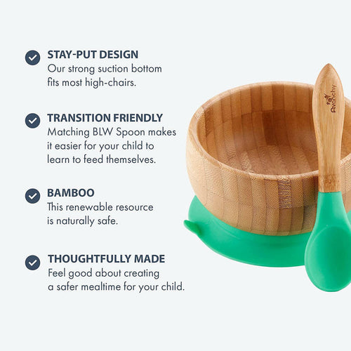 Bamboo Baby Suction Bowl and Spoon by Avanchy - Green.