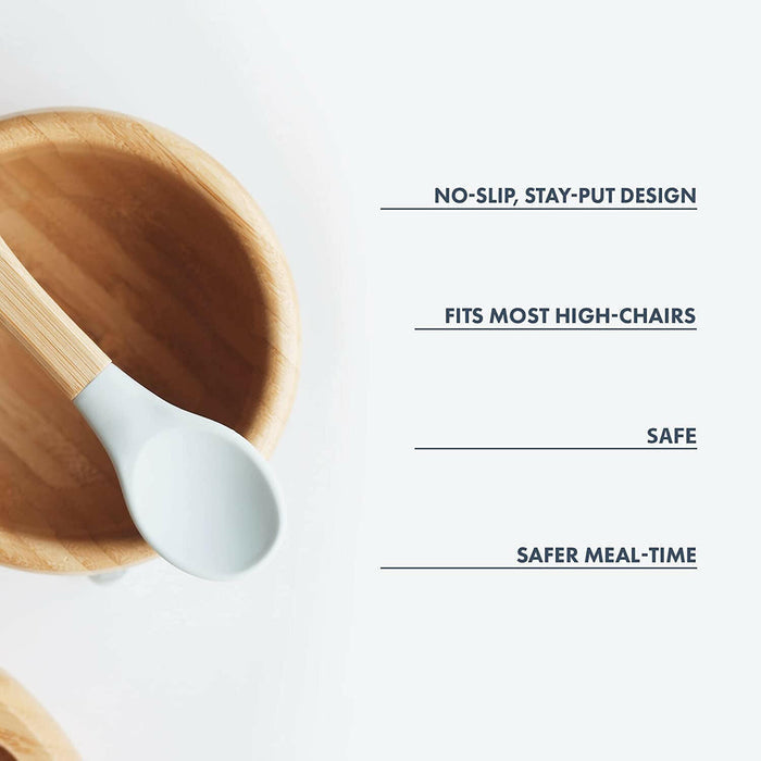 Bamboo Baby Suction Bowl and Spoon by Avanchy - Green.