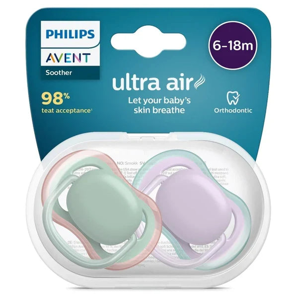 Avent Ultra Air Soother 6-18 Months 2 Pack Non Deco Mix