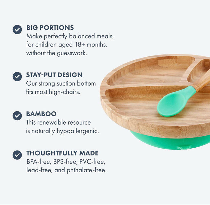 Baby Feeding Suction Plate - Soft Tip Spoon Babies Set by Avanchy - Blue.