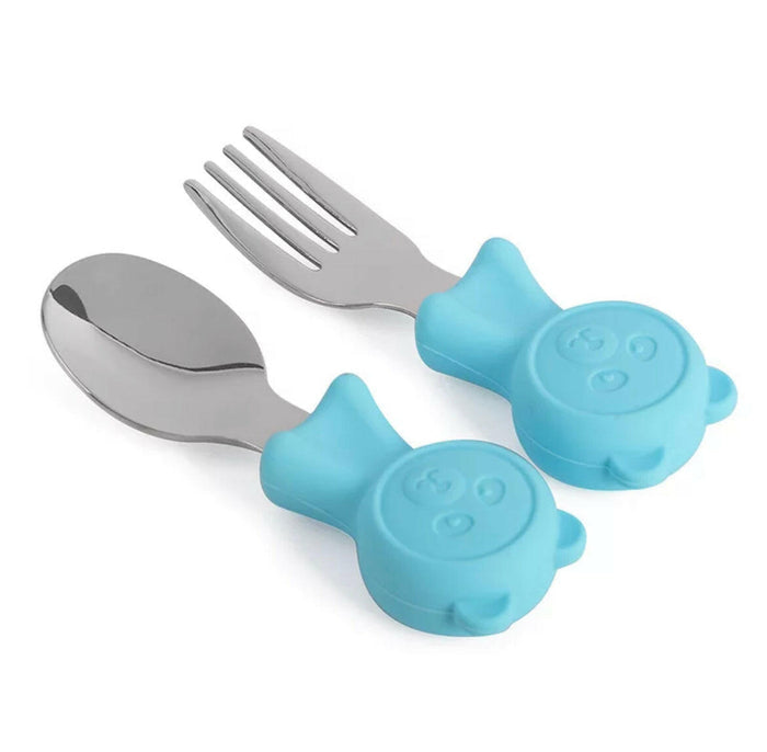 Baby Self Feeding Spoon and Fork ,Silicone and Stainless Steel for Toddler.