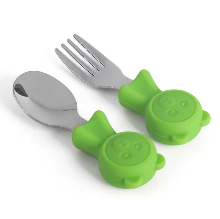 Baby Self Feeding Spoon and Fork ,Silicone and Stainless Steel for Toddler.
