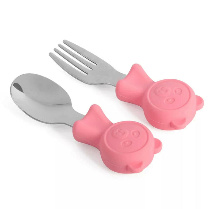 Baby Self Feeding Spoon and Fork ,Silicone and Stainless Steel for Toddler.