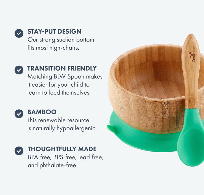 Bamboo Baby Suction Bowl and Spoon by Avanchy - Pink.