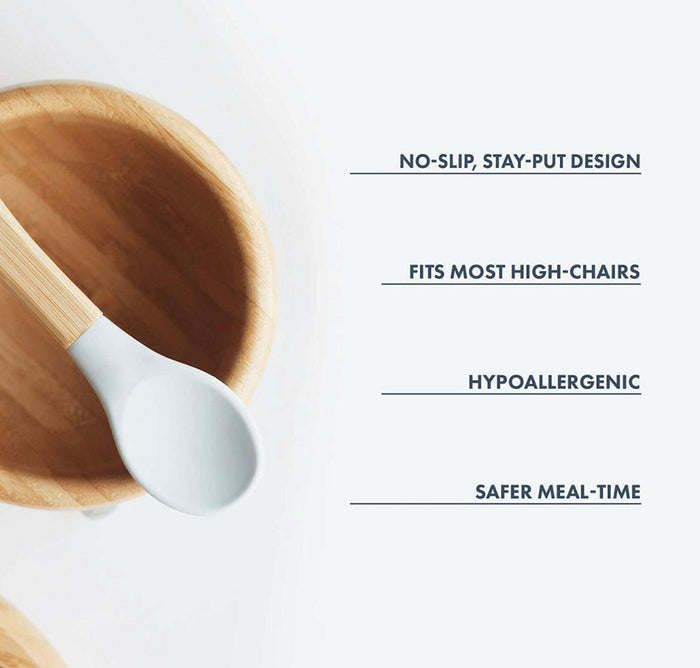 Bamboo Baby Suction Bowl and Spoon by Avanchy - Pink.