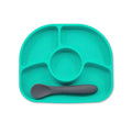 BBLUV Yümi Anti-Spill Silicone Plate & Spoon Set - Aqua Blue.