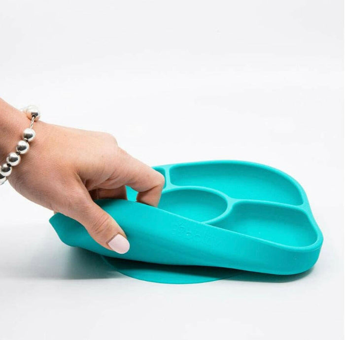 BBLUV Yümi Anti-Spill Silicone Plate & Spoon Set - Aqua Blue.