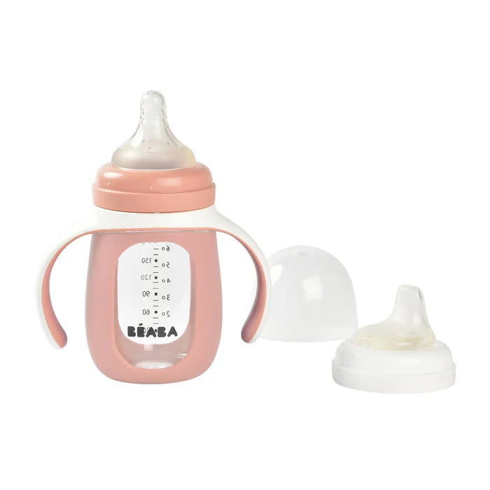 Beaba 2-in-1 Learning Bottle with Silicone Sleeve - 210ml (Old Pink)