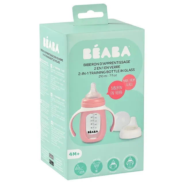 Beaba 2-in-1 Learning Bottle with Silicone Sleeve - 210ml (Old Pink)