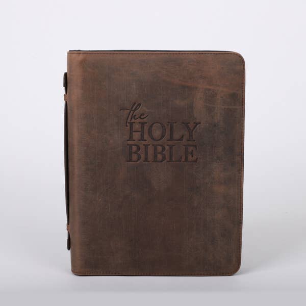 Brown leather Bible cover on white background