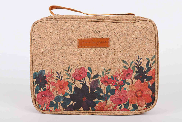 Beige Bible cover bag with floral design