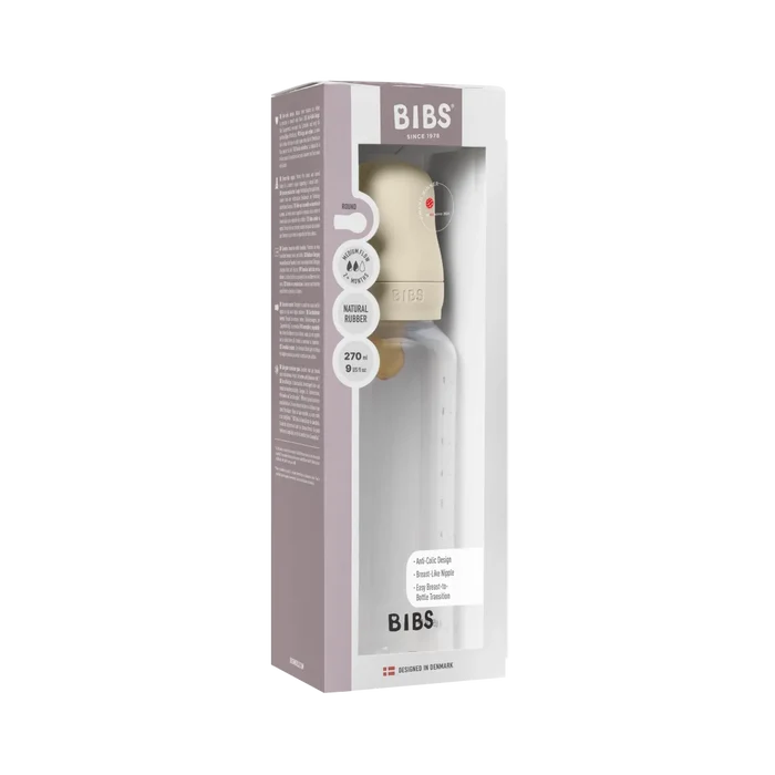 BIBS Baby Bottle Round Nipple Latex - Medium Flow (270ml)