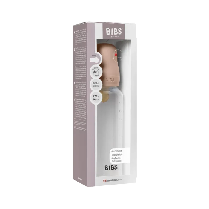 BIBS Baby Bottle Round Nipple Latex - Medium Flow (270ml)
