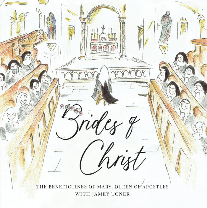 Illustration of a church interior with people in pews and the title 'Brides of Christ' at the bottom.