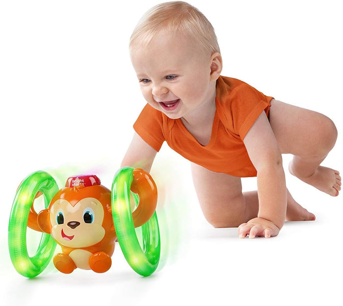 Bright Starts Roll & Glow Monkey Crawling Baby Toy with Lights and Sounds