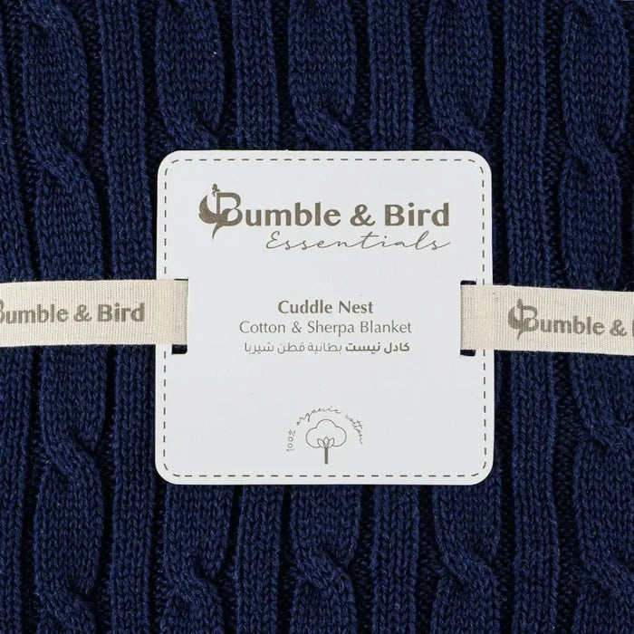 Bumble & Bird Knitted Blanket With Sherpa Back (Blue)