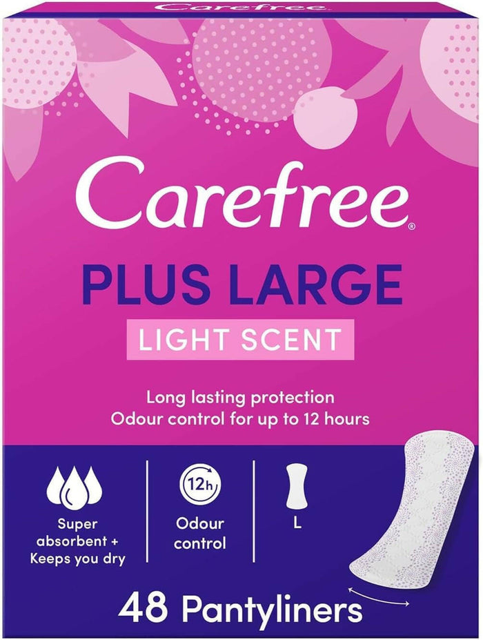 Carefree Daily Panty Liners, Plus Large, Light Scent, 48pcs