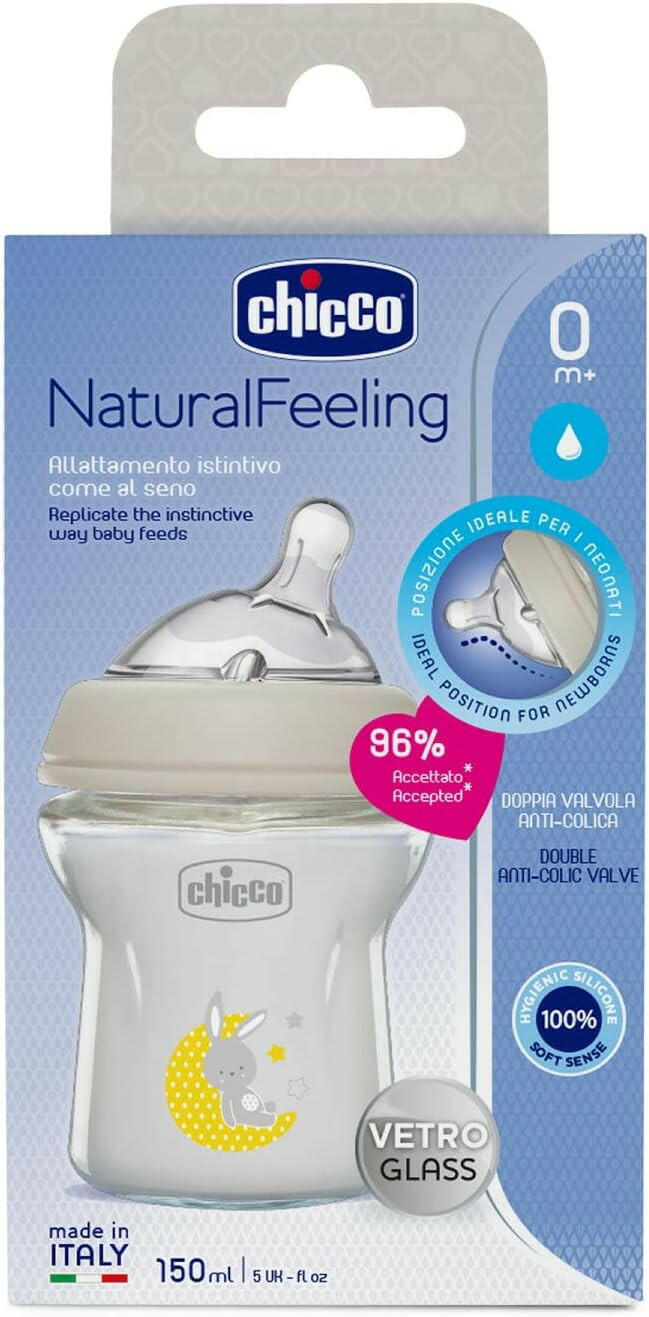 Chicco New Natural Feeling Glass Bottle 0M+ - 150ML.