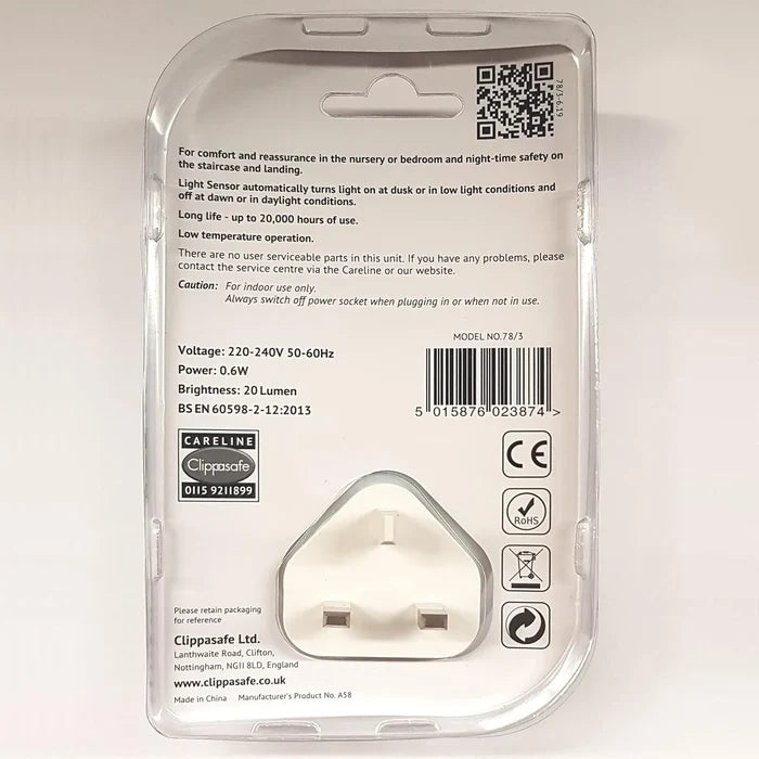 Clippasafe  Night Light With Light Sensor (White)