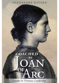 Book cover with a profile of a woman and text 'Coached by Joan of Arc' on a beige background