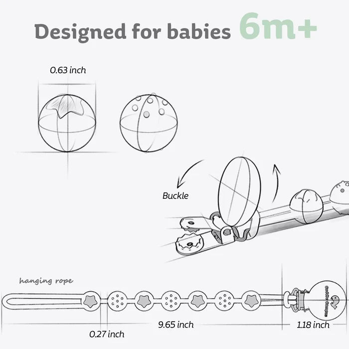 Cuddle Campus Silicone Pacifier Clip Holder One Piece Design Unisex - 4 Pack (6 Months+)