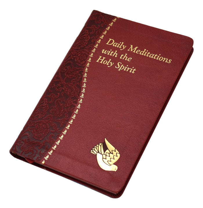 Red book titled 'Daily Meditations with the Holy Spirit' on a white background