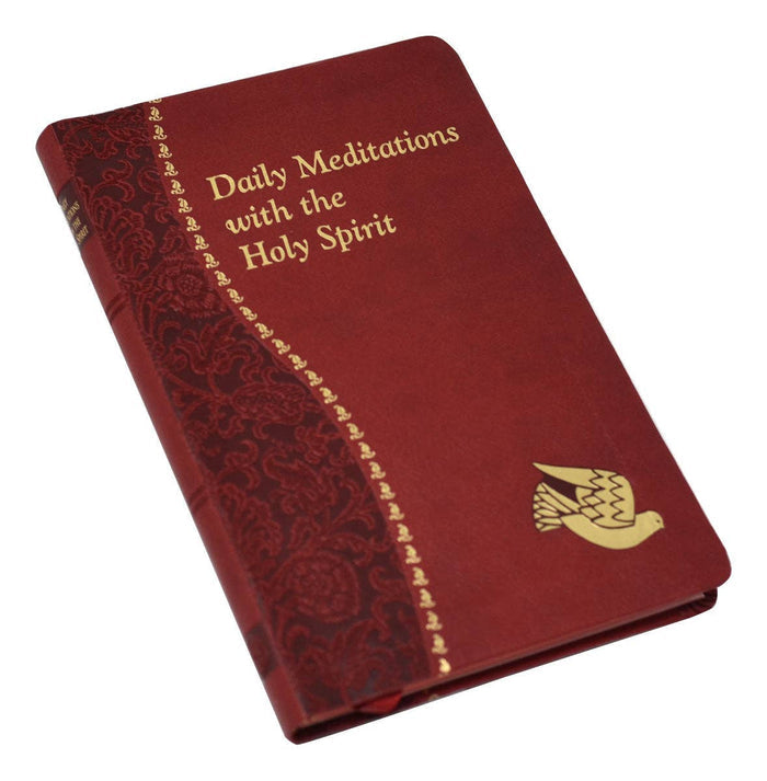 Red book titled 'Daily Meditations with the Holy Spirit' on a white background