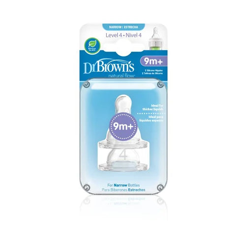 Dr. Brown’s Narrow Neck Silicone Nipple, Level 4, Pack of 2, 9m+