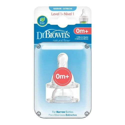 Dr. Brown’s Narrow Neck Silicone Nipple Options+ Level 1, 2-Pack, 0m+