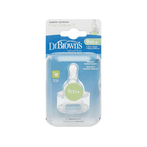 Dr. Brown’s Y-Cut Narrow Neck Silicone Options+ Nipple – Pack of 2, 9m+