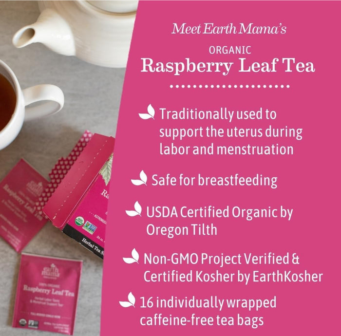 Earth Mama Organic Raspberry Leaf Tea Bags for Pregnancy & Postpartum Care Recovery