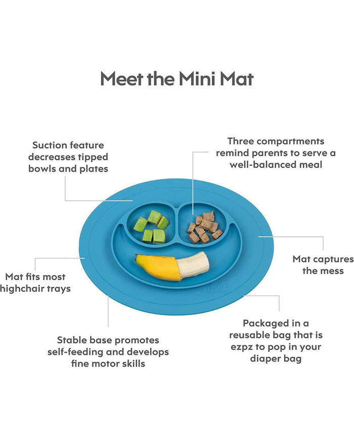 ezpz Mini Mat Silicone Suction Plate with Built (Blue).