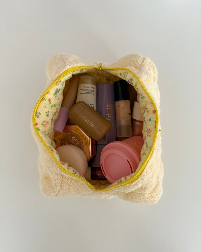 Fluffy yellow makeup bag