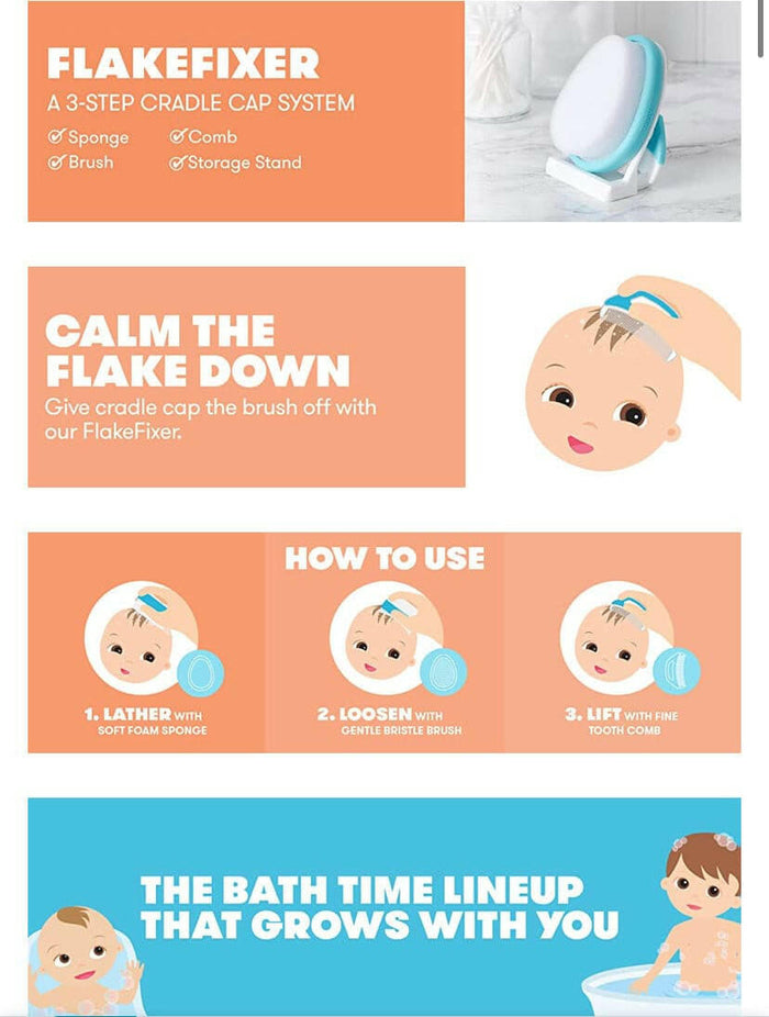 The 3-Step Cradle Cap System by Fridababy Sponge, Brush, Comb and Storage Stand for Babies with Cradle Cap.