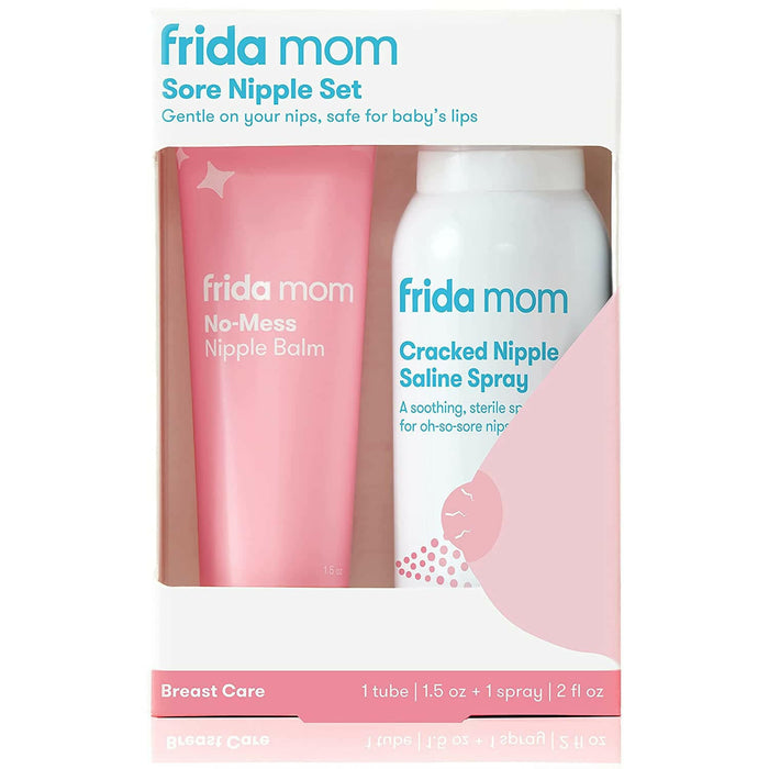 Frida Mom Sore Nipple Set | Cracked Nipple Saline Spray, No-Mess Nipple Cream.