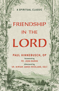 Book cover of 'Friendship in the Lord' with decorative elements and landscape illustration.