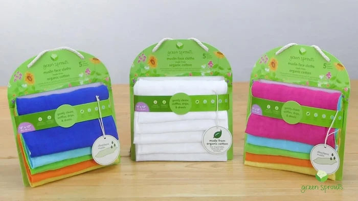 Green Sprouts Muslin Face Cloths Made From Organic Cotton Set (5 Pcs)