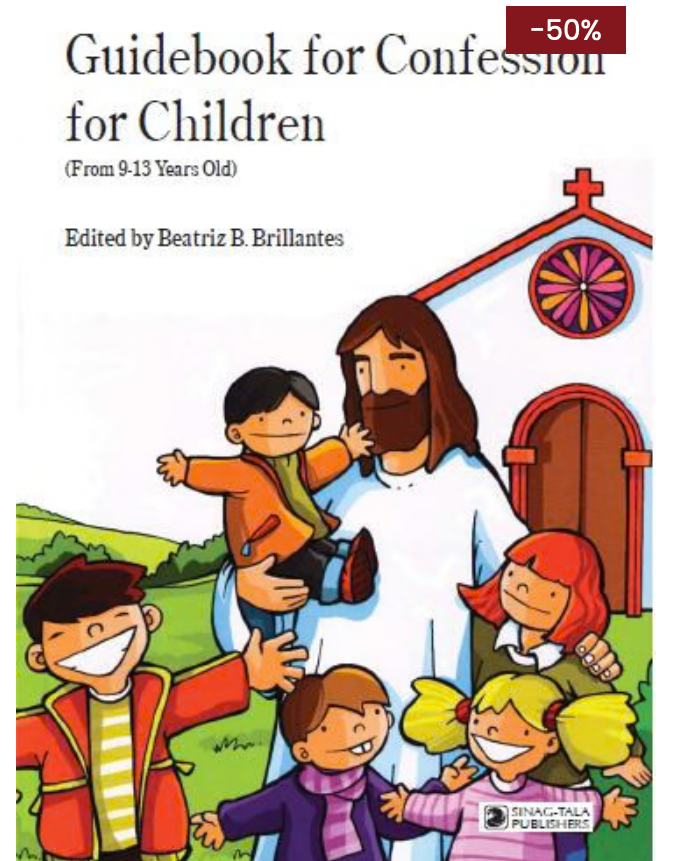 Book cover of 'Guidebook for Confession for Children' with cartoon illustration of Jesus and children.