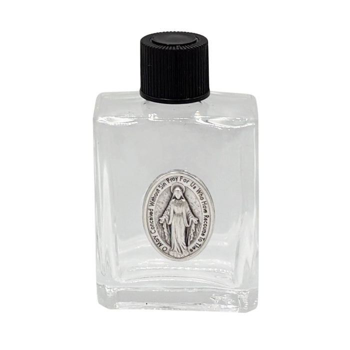 Holy Water Bottle - Miraculous Mother w/ Pewter Charm 2.5"