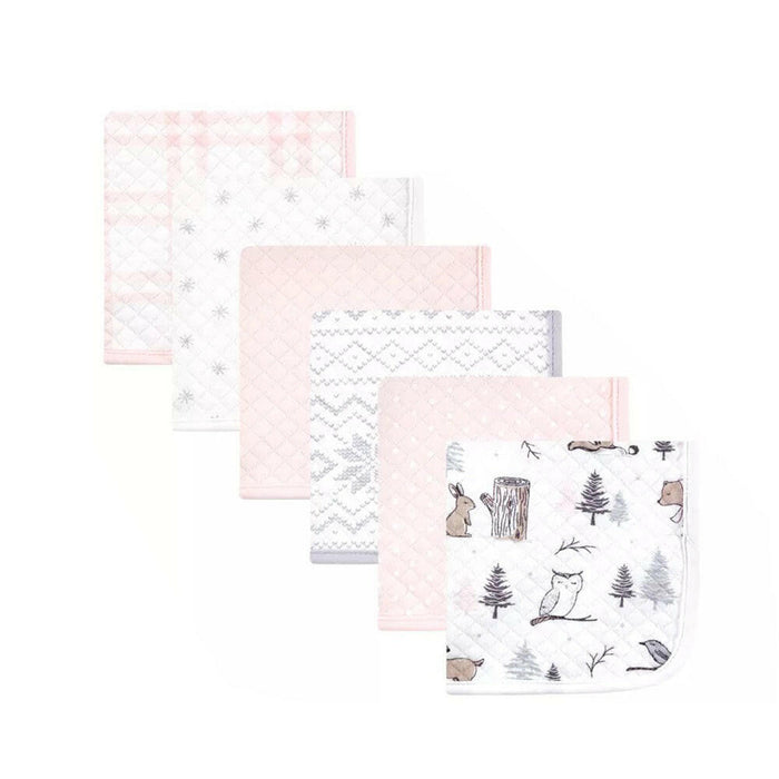 Hudson Baby Infant Girl Quilted Cotton Washcloths, Winter Forest, One Size
