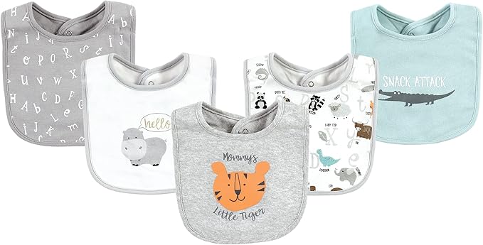 Hudson Baby Unisex Baby Cotton Bibs, Alphabet Animals, 5pcs