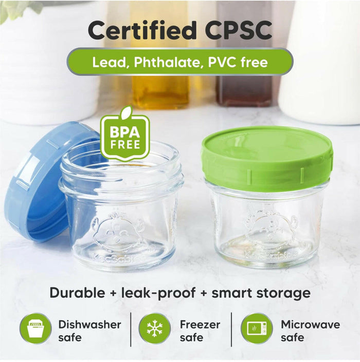 KeaBabies 12-Pack Glass Baby Food Containers - 4 oz Leak-Proof.