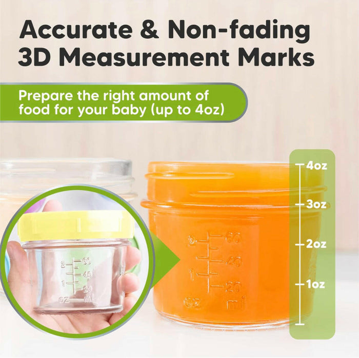 KeaBabies 12-Pack Glass Baby Food Containers - 4 oz Leak-Proof.