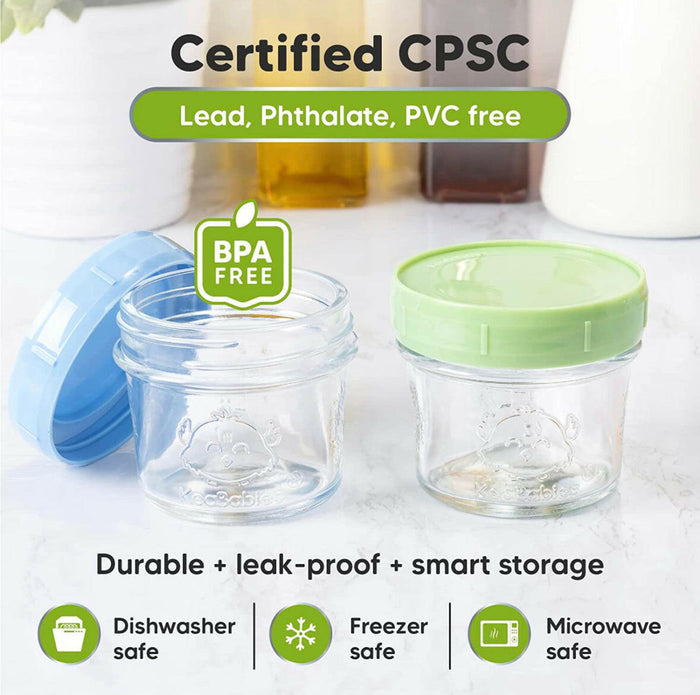 KeaBabies 6-Pack Glass Baby Food Containers - 4 oz.