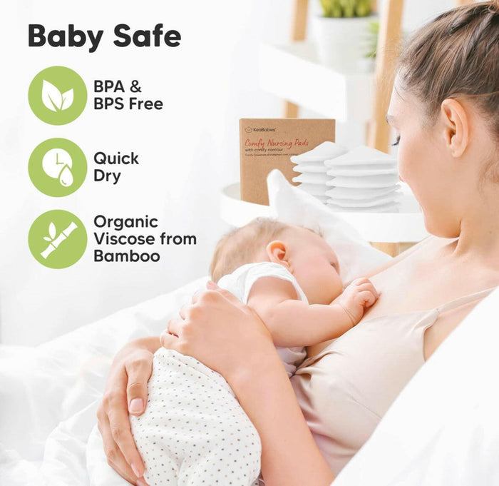 Organic Bamboo Nursing Breast Pads - 14 Washable Pads + Wash Bag