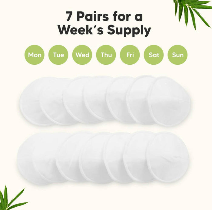 Organic Bamboo Nursing Breast Pads - 14 Washable Pads + Wash Bag