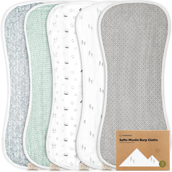 Keababies Softe 5-Pack Muslin Baby Burp Cloth (Nordic)